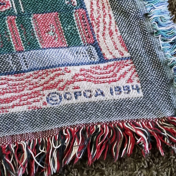 Bookcase Afghan CFCA Throw Blanket God Bless Our Home Teddy Bear Plane Book (su1 - Picture 6 of 7